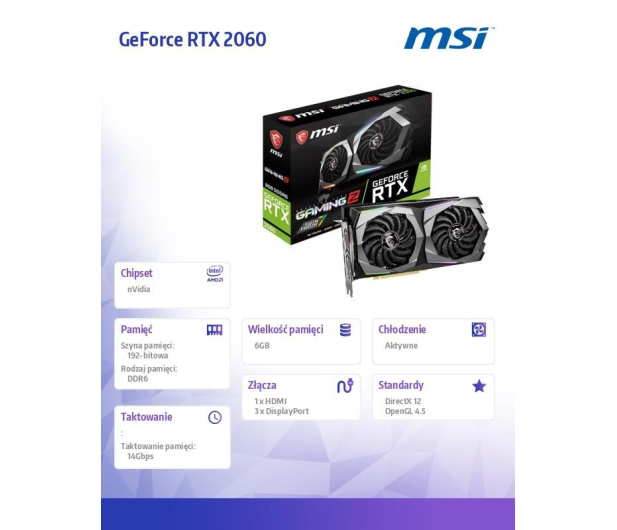 MSI GeForce RTX 2060 GAMING Z 6GB GDDR6 192bit 3DP/HDMI - 1463314 - zdjęcie 5